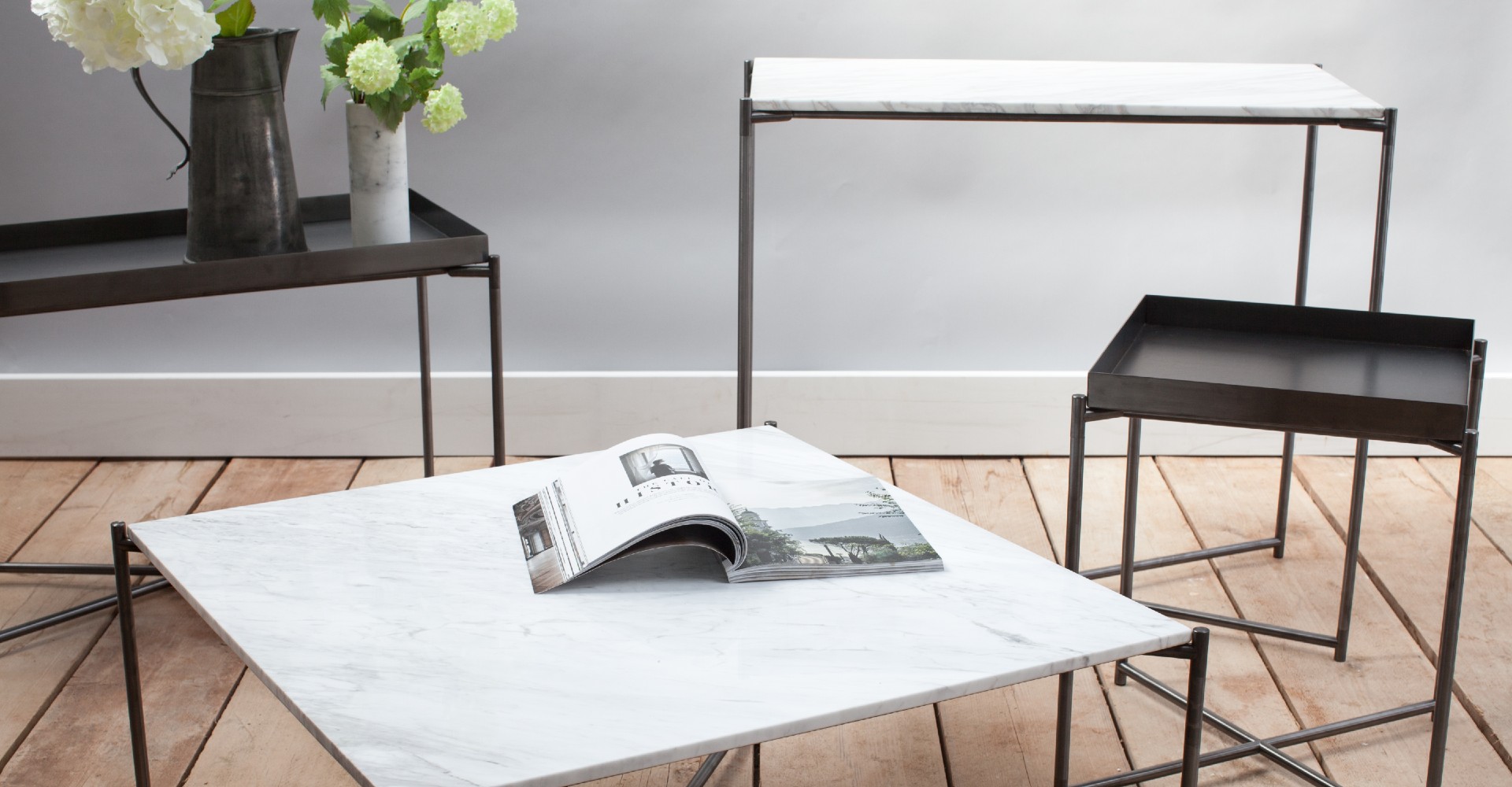 Iris White Marble And Gun Metal Base Tables by Gillmore © GillmoreSPACE Ltd