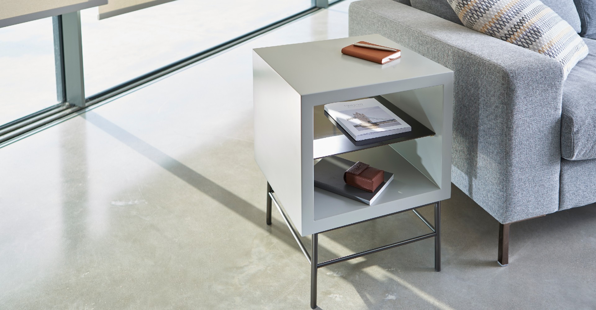 Alberto Grey & Dark Chrome Square Side Table © GillmoreSPACE Ltd