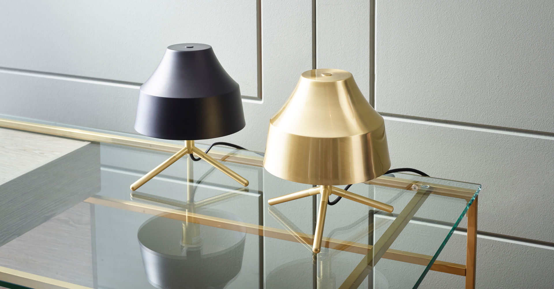 Accessories Hector Bedside Lamps In Black & Brushed Brass by Gillmore @ GillmoreSPACE Ltd