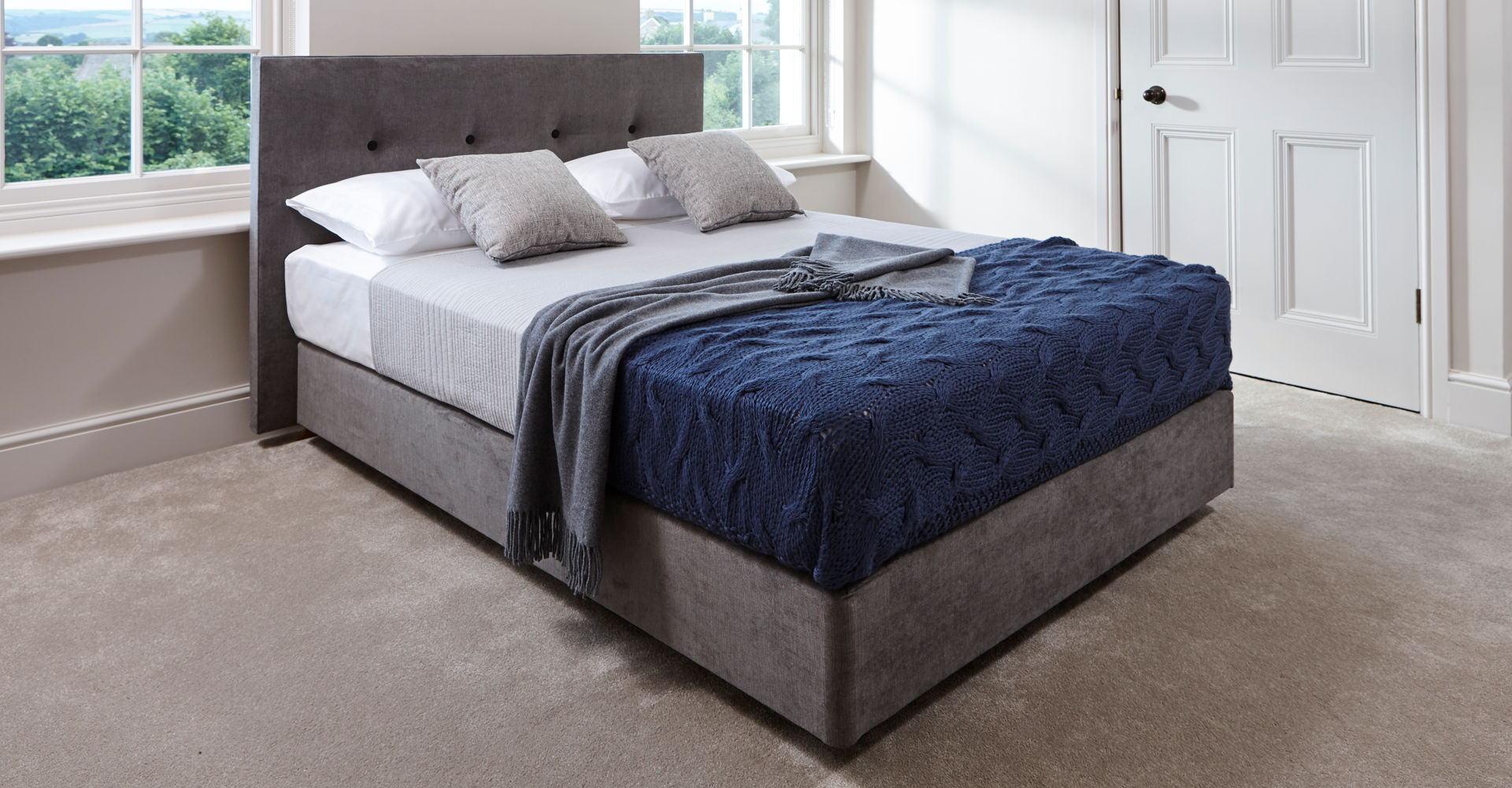 Essentials Graphite Upholstered Divan Bed With Headboard by Gillmore © GillmoreSPACE Ltd