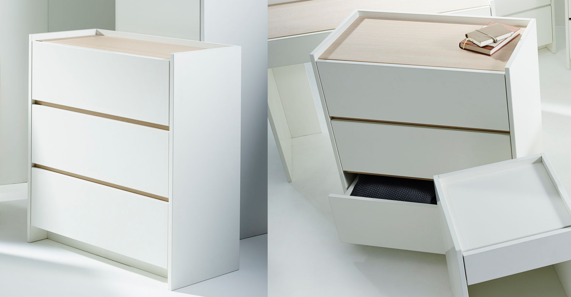 Essentials Oak & White Three Drawer Chest Of Drawers by Gillmore © GillmoreSPACE Ltd