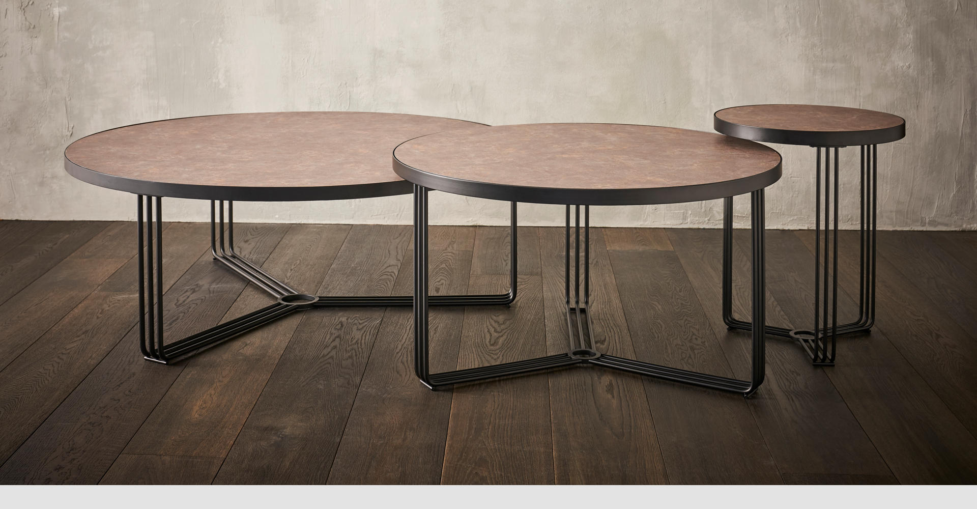 Finn Nested Coffee & Side Tables With Black Frames & Dark Wood Laminate Tops © GillmoreSPACE Ltd