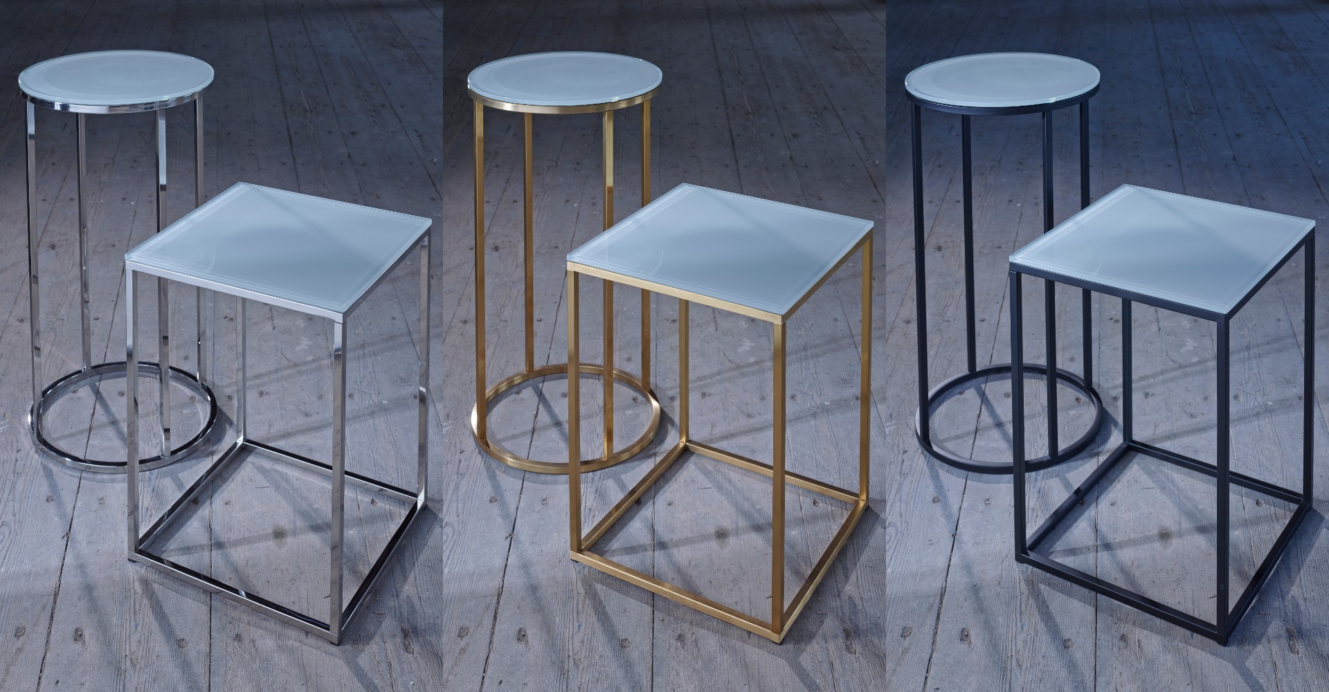 Kensal Square Side Table & Circular Lamp Stand White Glass Set by Gillmore © GillmoreSPACE Ltd