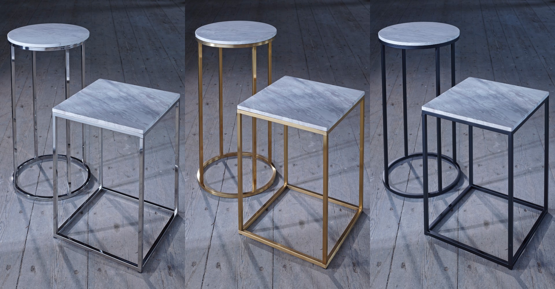 Kensal Square Side Table & Circular Lamp Stand White Marble Set by Gillmore © GillmoreSPACE Ltd