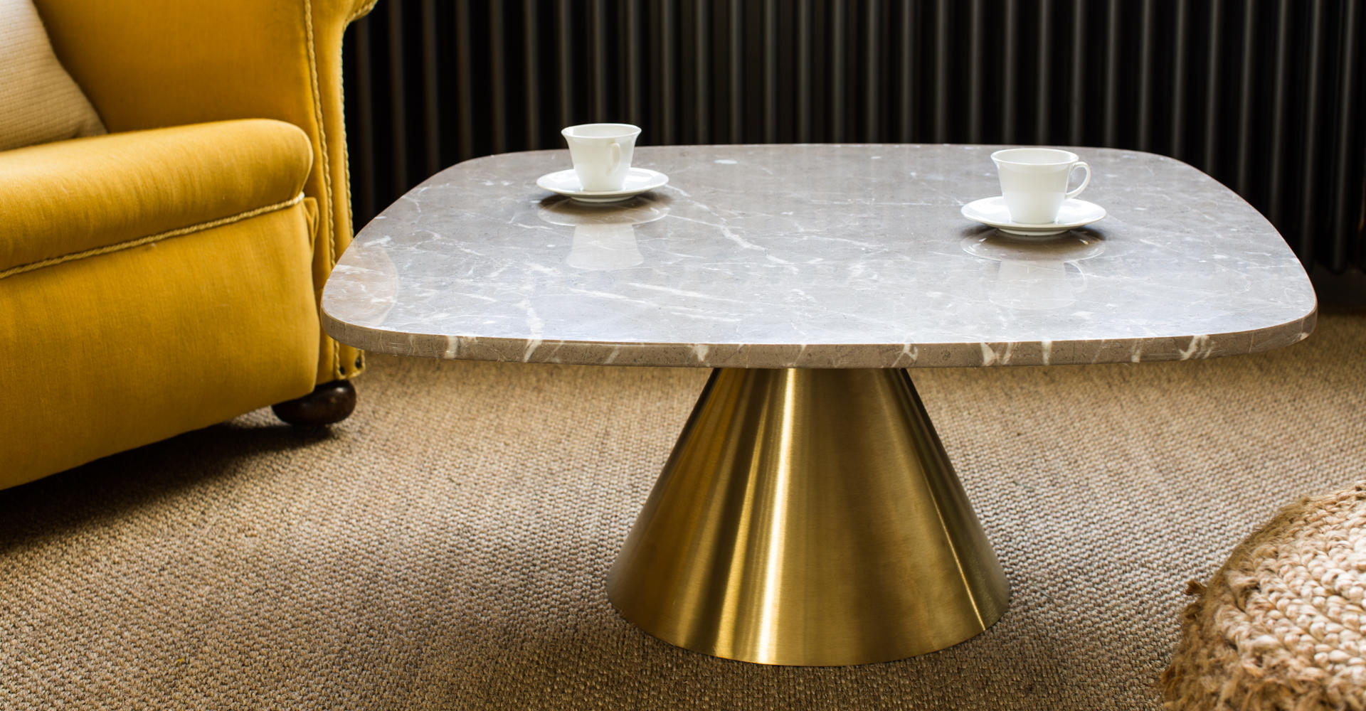 Oscar White Marble & Brushed Brass Pedestal Square Coffee Table © GillmoreSPACE Ltd
