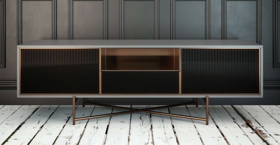 Adriana Large Media Sideboard with Amber Fluted Glass by Gillmore British Design © GillmoreSPACE Ltd