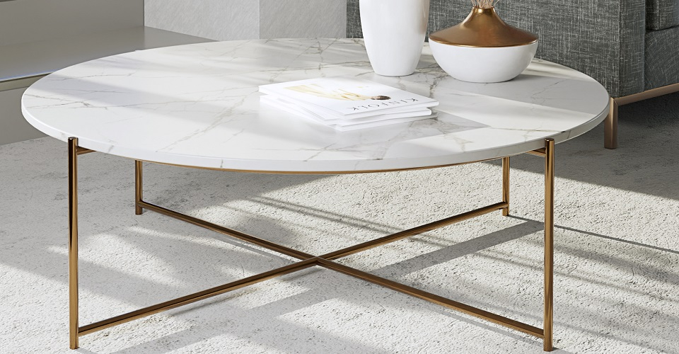 Adriana White Marble & Bronze Coffee Table © GillmoreSPACE Ltd