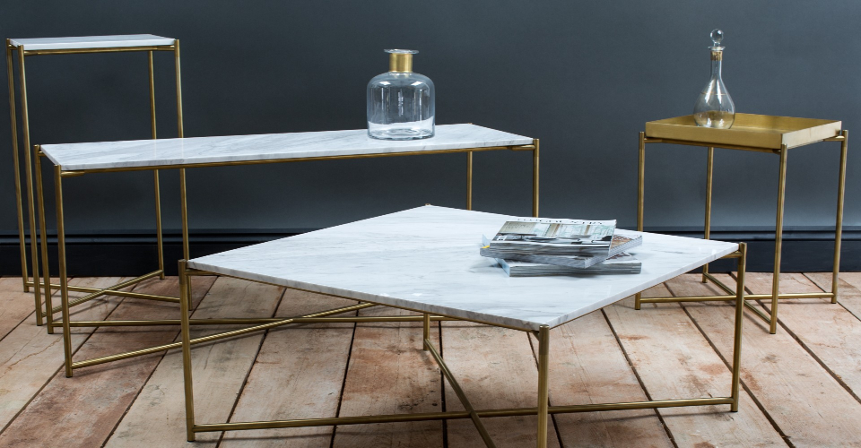 Iris White Marble And Brass Base Tables by Gillmore © GillmoreSPACE Ltd