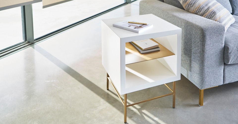 Alberto White & Brass Square Side Table © GillmoreSPACE Ltd