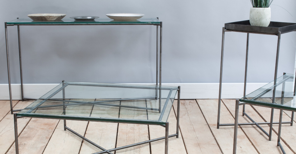 Iris Clear Glass And Gun Metal Tables by Gillmore © GillmoreSPACE Ltd