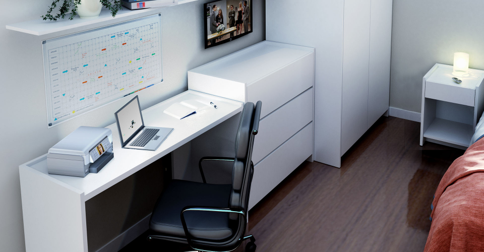 Essentials White Student Bedroom Set ft. Console Table, 3 Drawer Chest & Bedside Unit © GillmoreSPACE Ltd