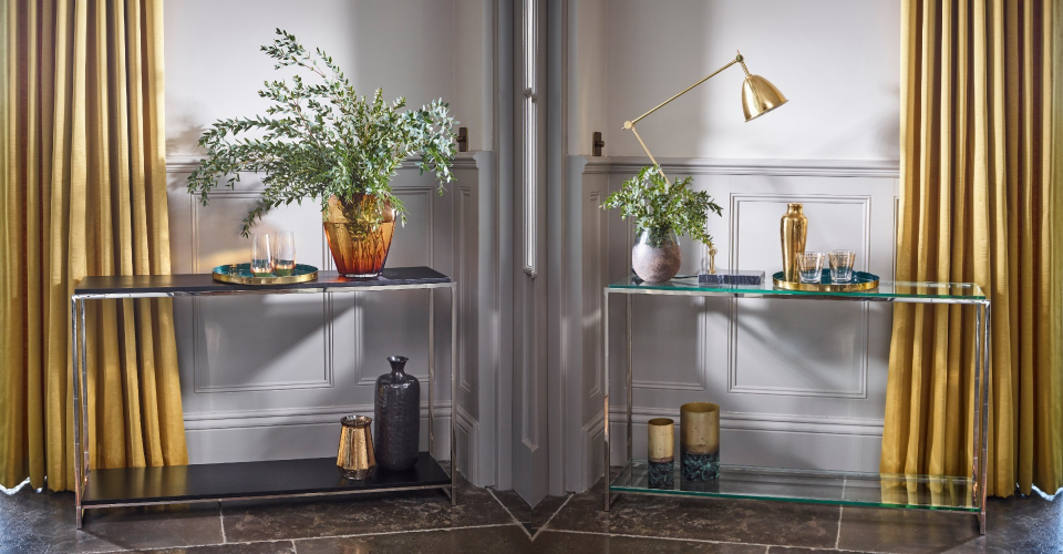 Federico Brass And Chrome Console Table by Gillmore © GillmoreSPACE Ltd