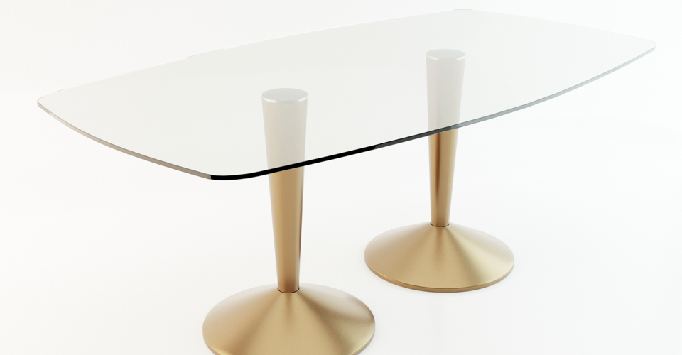Iona Large Rectangular Glass Table with Twin Brushed Brass Pedestals © Gillmore British Design