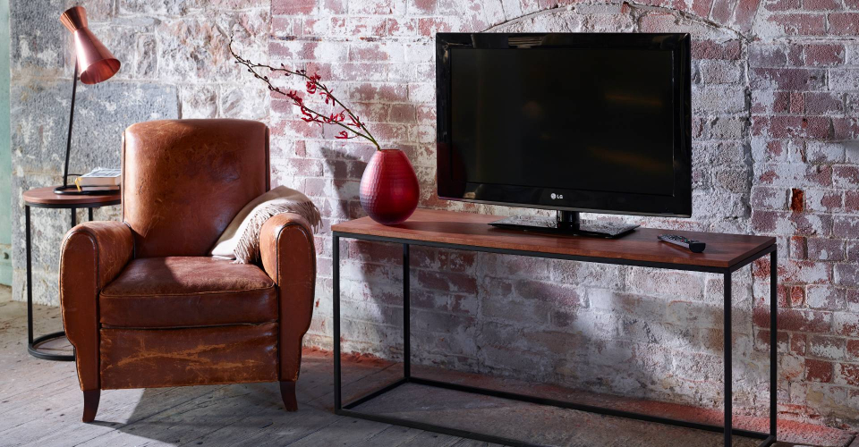 Kensal TV Stand Walnut With Black Base by Gillmore © GillmoreSPACE Ltd