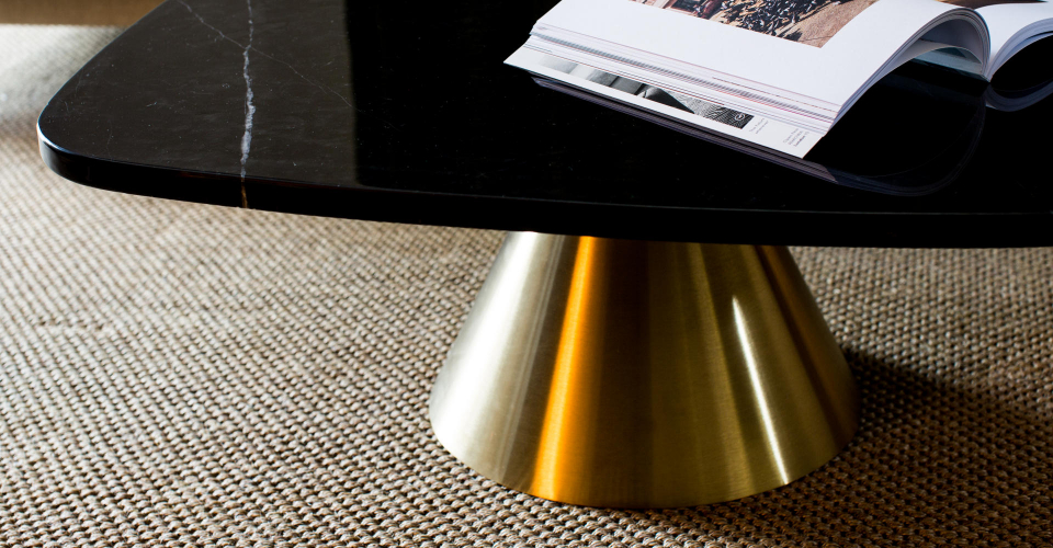 Oscar Black Marble & Brushed Brass Pedestal Square Coffee Table © GillmoreSPACE Ltd